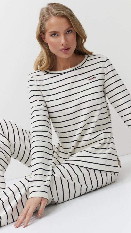 sku: JUSTINE SET | Brand: Aruelle  | Size: XSmall Small Medium Large XLarge  | Colors: Кремовый/Черный  | Бренды Aruelle | Домашняя одежда Костюмы | Title: Комплект с брюками JUSTINE SET