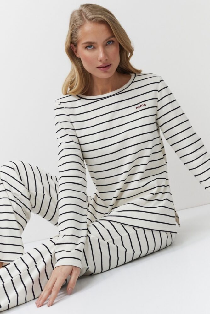 sku: JUSTINE SET | Brand: Aruelle  | Size: XSmall Small Medium Large XLarge  | Colors: Кремовый/Черный  | Бренды Aruelle | Домашняя одежда Костюмы | Title: Комплект с брюками JUSTINE SET