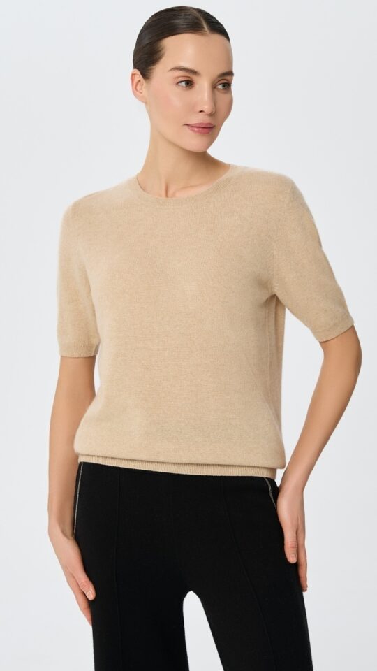 sku: W25-00CH1408 | Brand: Marc Andre  | Size: 36 38 40 42 44 46  | Colors: Бежевый  | Бренды Marc&Andre | Кашемир Джемперы | Title: Джемпер с коротким рукавом DAILY DELIGHT