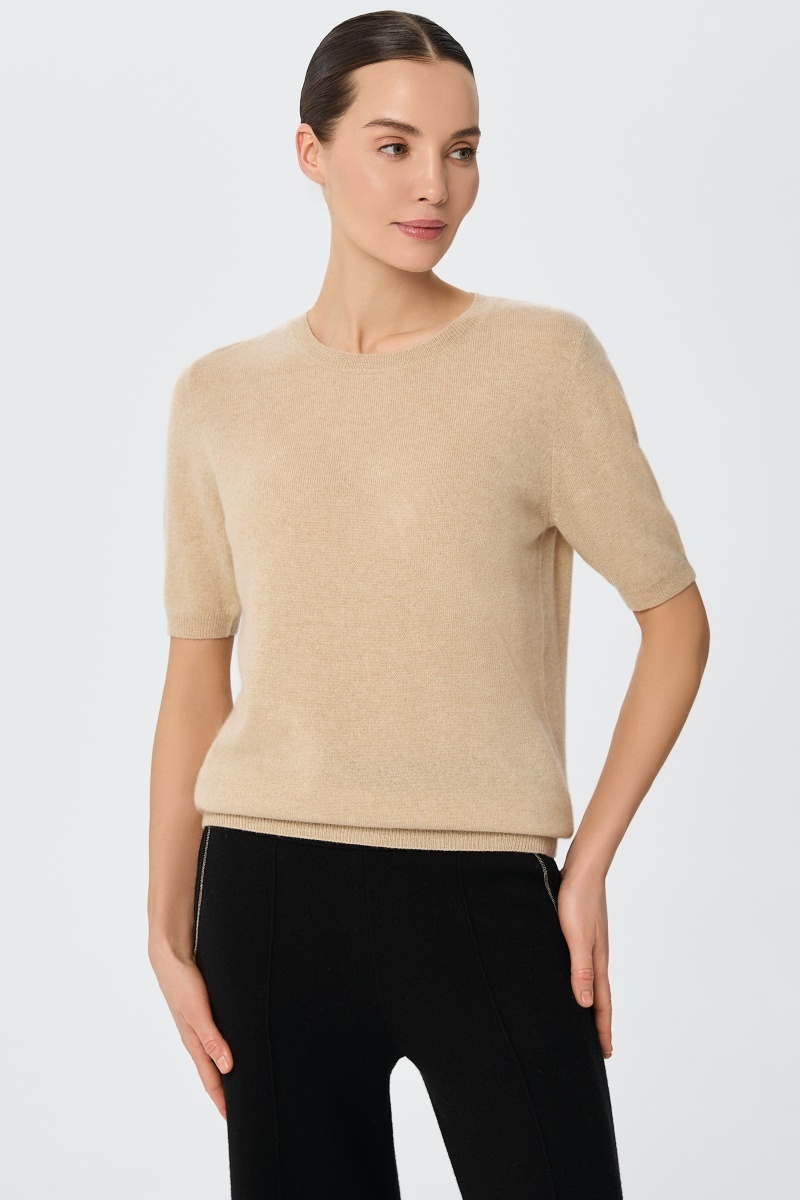 sku: W25-00CH1408 | Brand: Marc Andre  | Size: 36 38 40 42 44 46  | Colors: Бежевый  | Бренды Marc&Andre | Кашемир Джемперы | Title: Джемпер с коротким рукавом DAILY DELIGHT