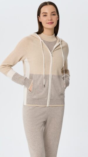 sku: W25-00CH0614 | Brand: Marc Andre  | Size: 36 38 40 42 44 46  | Colors: Бежевый  | Бренды Marc&Andre | Кашемир Джемперы | Title: Джемпер на молнии с капюшоном URBAN BLOCK