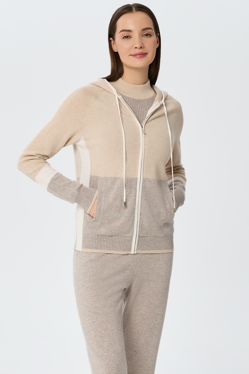 sku: W25-00CH0614 | Brand: Marc Andre | Size: 36 38 40 42 44 46 | Colors: Бежевый | Бренды Marc&Andre | Кашемир Джемперы | Title: Джемпер на молнии с капюшоном URBAN BLOCK