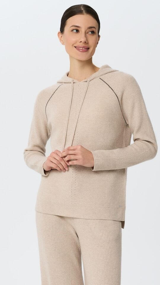 sku: W25-00CH0414 | Brand: Marc Andre  | Size: 36 38 40 42 44  | Colors: Бежевый  | Бренды Marc&Andre | Кашемир Джемперы | Title: Джемпер с капюшоном QUITE MOTION