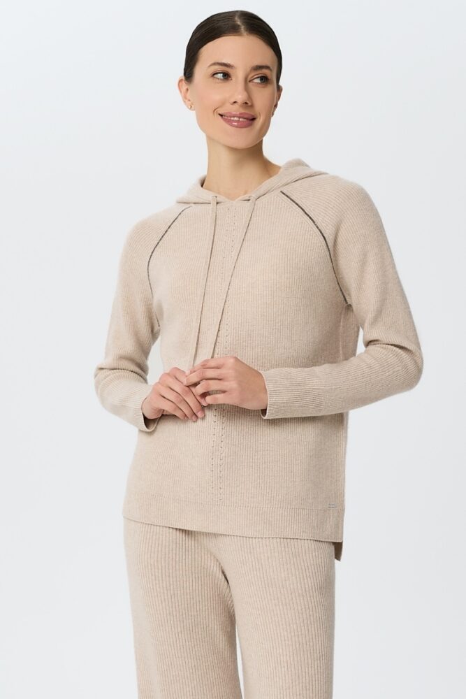 sku: W25-00CH0414 | Brand: Marc Andre  | Size: 36 38 40 42 44  | Colors: Бежевый  | Бренды Marc&Andre | Кашемир Джемперы | Title: Джемпер с капюшоном QUITE MOTION