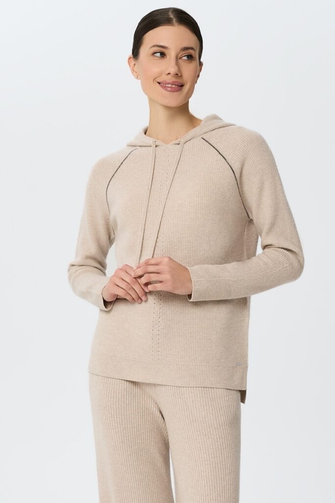 sku: W25-00CH0414 | Brand: Marc Andre  | Size: 36 38 40 42 44  | Colors: Бежевый  | Бренды Marc&Andre | Кашемир Джемперы | Title: Джемпер с капюшоном QUITE MOTION