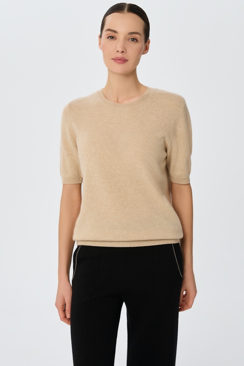 sku: W25-00CH1408 | Brand: Marc Andre  | Size: 36 38 40 42 44 46  | Colors: Бежевый  | Бренды Marc&Andre | Кашемир Джемперы | Title: Джемпер с коротким рукавом DAILY DELIGHT