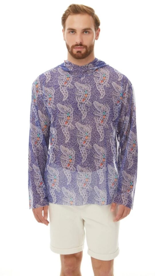 sku: 25003267 | Brand: RoDaSoleil  | Size: XSmall Small Medium Large XLarge XXLarge  | Colors: Лиловый  | Бренды RoDaSoleil | Пляжная одежда | Мужская коллекция Пляжная одежда | Title: Футболка КРОКОДИЛ ЛИЛОВЫЙ с капюшоном