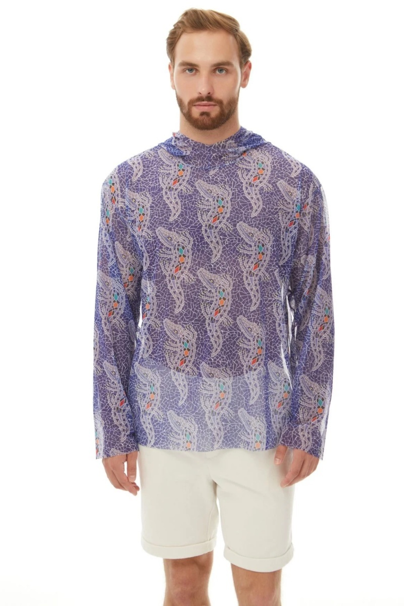 sku: 25003267 | Brand: RoDaSoleil  | Size: XSmall Small Medium Large XLarge XXLarge  | Colors: Лиловый  | Бренды RoDaSoleil | Пляжная одежда | Мужская коллекция Пляжная одежда | Title: Футболка КРОКОДИЛ ЛИЛОВЫЙ с капюшоном