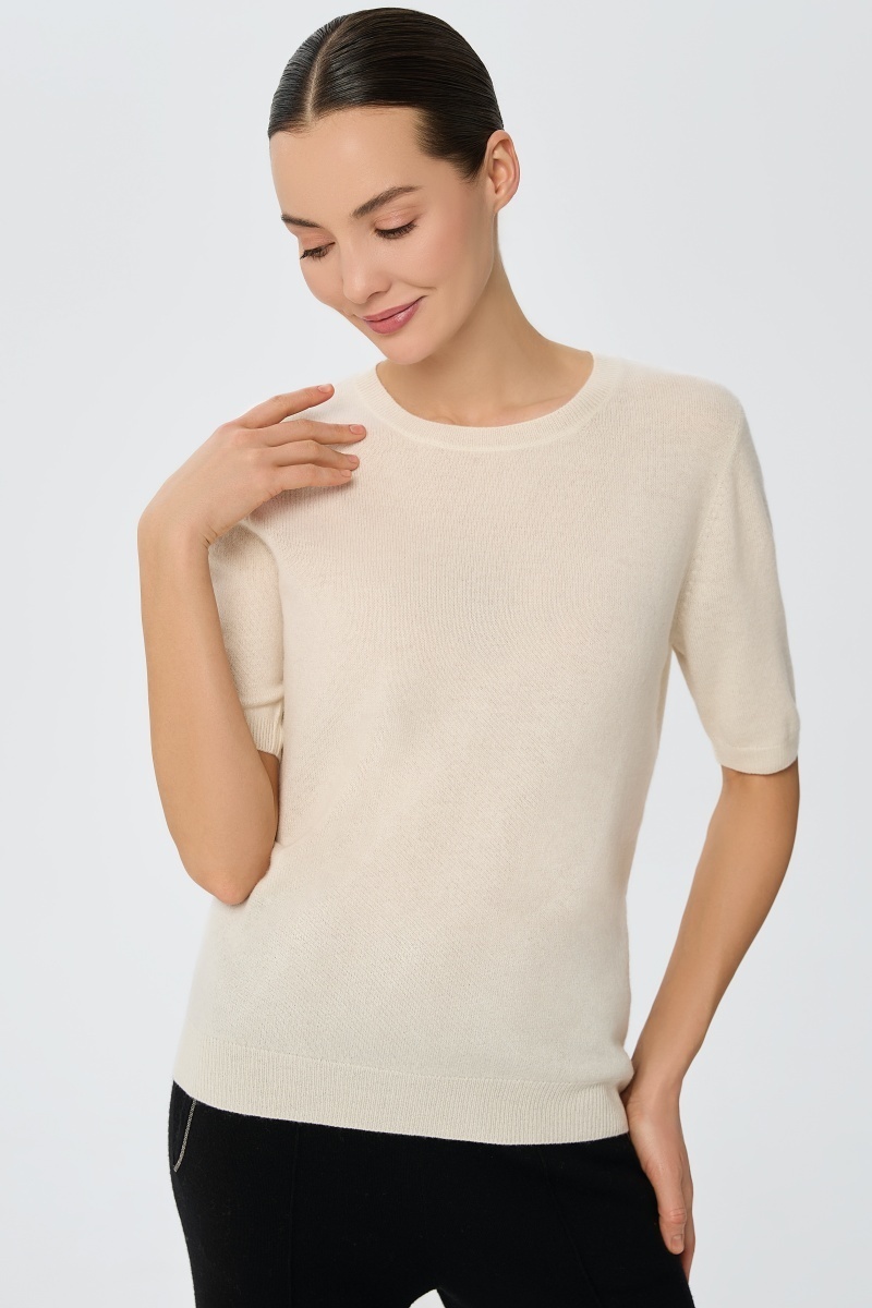 sku: W25-00CH1308 | Brand: Marc Andre  | Size: 36 38 40 42 44 46  | Colors: Белый  | Бренды Marc&Andre | Кашемир Джемперы | Title: Джемпер с коротким рукавом DAILY DELIGHT