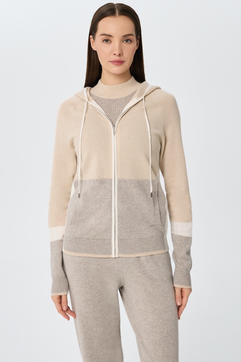 sku: W25-00CH0614 | Brand: Marc Andre | Size: 36 38 40 42 44 46 | Colors: Бежевый | Бренды Marc&Andre | Кашемир Джемперы | Title: Джемпер на молнии с капюшоном URBAN BLOCK