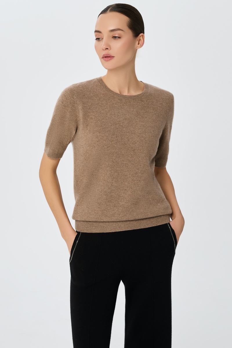 sku: W25-00CH1508 | Brand: Marc Andre  | Size: 36 38 40 42 44 46  | Colors: Коричневый  | Бренды Marc&Andre | Кашемир Джемперы | Title: Джемпер с коротким рукавом DAILY DELIGHT