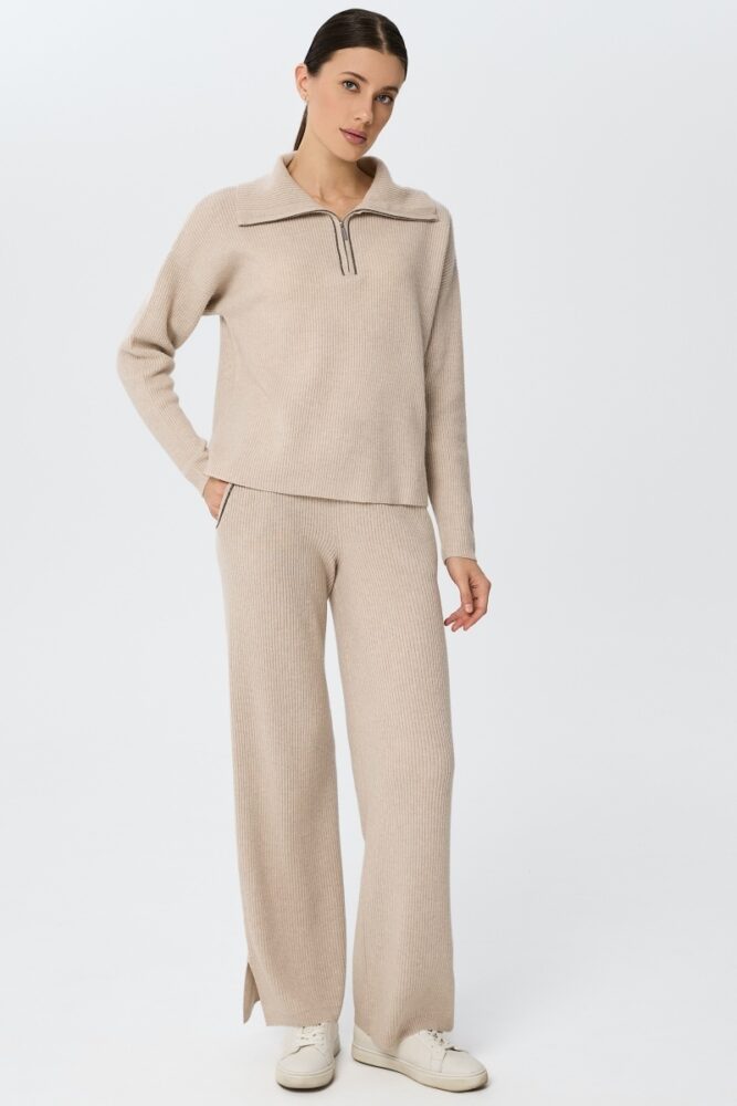 sku: W25-00CH0423 | Brand: Marc Andre  | Size: 36 38 40 42 44 46  | Colors: Бежевый  | Бренды Marc&Andre | Кашемир Джемперы | Title: Свитер с воротником на молнии QUITE MOTION