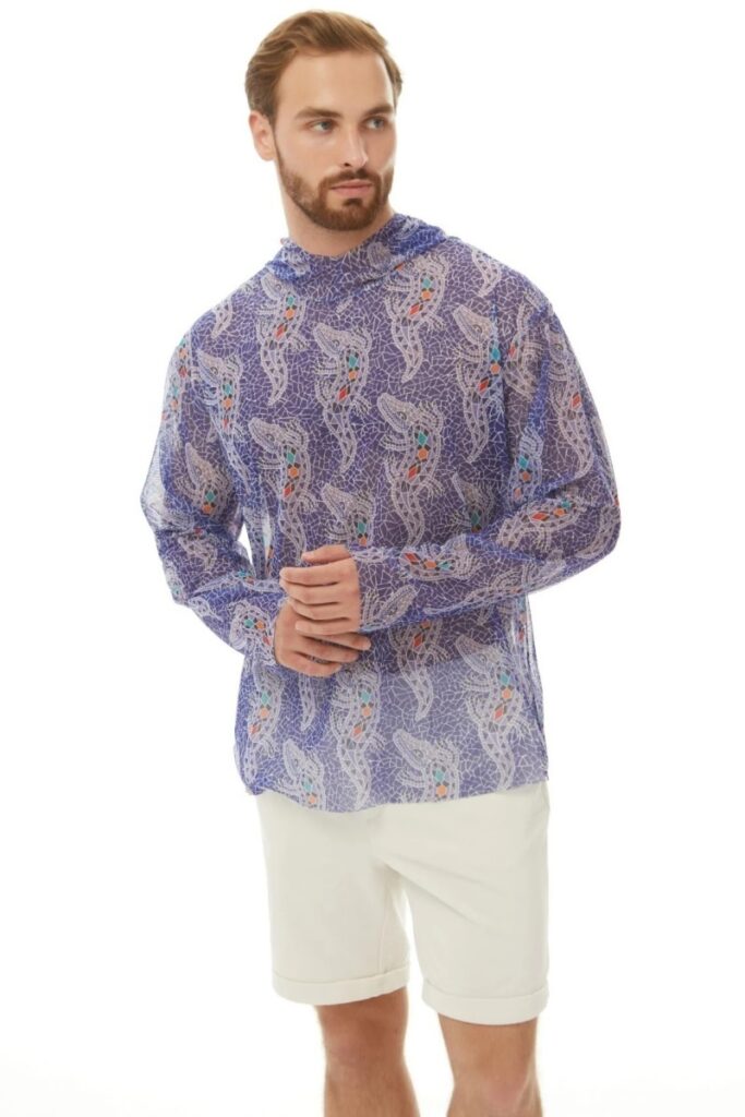 sku: 25003267 | Brand: RoDaSoleil  | Size: XSmall Small Medium Large XLarge XXLarge  | Colors: Лиловый  | Бренды RoDaSoleil | Мужская коллекция Пляжная одежда | Title: Футболка КРОКОДИЛ ЛИЛОВЫЙ с капюшоном