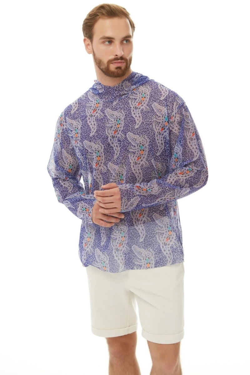 sku: 25003267 | Brand: RoDaSoleil  | Size: XSmall Small Medium Large XLarge XXLarge  | Colors: Лиловый  | Бренды RoDaSoleil | Пляжная одежда | Мужская коллекция Пляжная одежда | Title: Футболка КРОКОДИЛ ЛИЛОВЫЙ с капюшоном