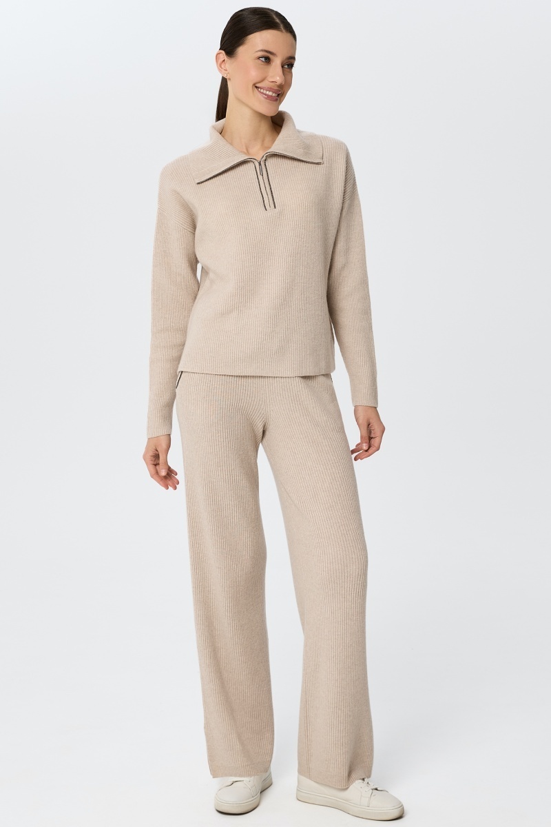 sku: W25-00CH0423 | Brand: Marc Andre | Size: 36 38 40 42 44 46 | Colors: Бежевый | Бренды Marc&Andre | Кашемир Джемперы | Title: Свитер с воротником на молнии QUITE MOTION