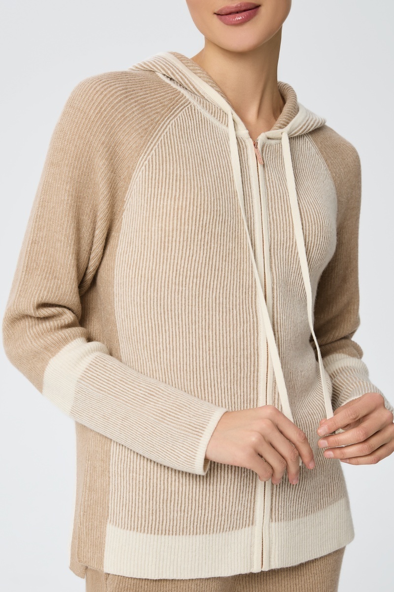 sku: W25-00CH0814 | Brand: Marc Andre  | Size: 36 38 40 42 44 46  | Colors: Бежевый  | Бренды Marc&Andre | Кашемир Джемперы | Title: Джемпер на молнии с капюшоном RIBBED RHYTHM