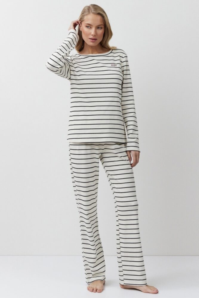 sku: JUSTINE SET | Brand: Aruelle  | Size: XSmall Small Medium Large XLarge  | Colors: Кремовый/Черный  | Бренды Aruelle | Домашняя одежда Костюмы | Title: Комплект с брюками JUSTINE SET