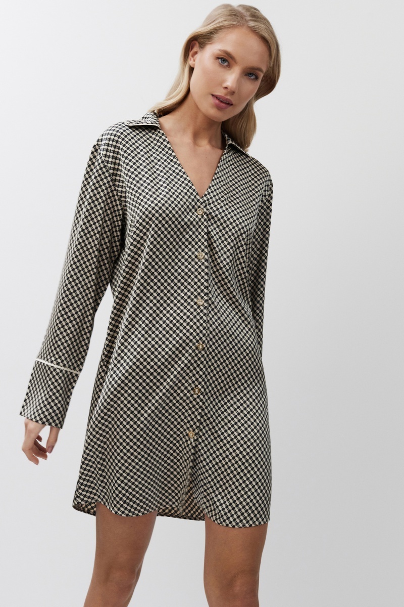 sku: ROMIE | Brand: Aruelle | Size: XSmall Small Medium Large XLarge XXLarge | Colors: Черный/Бежевый | Бренды Aruelle | Домашняя одежда Сорочки | Title: Сорочка ROMIE