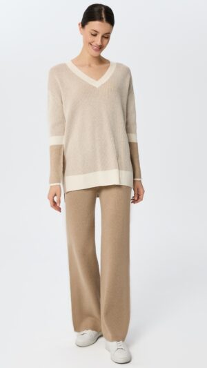 sku: W25-00CH0816 | Brand: Marc Andre  | Size: 36 38 40 42 44 46  | Colors: Бежевый  | Бренды Marc&Andre | Кашемир Джемперы | Title: Джемпер с V – образным вырезом RIBBED RHYTHM