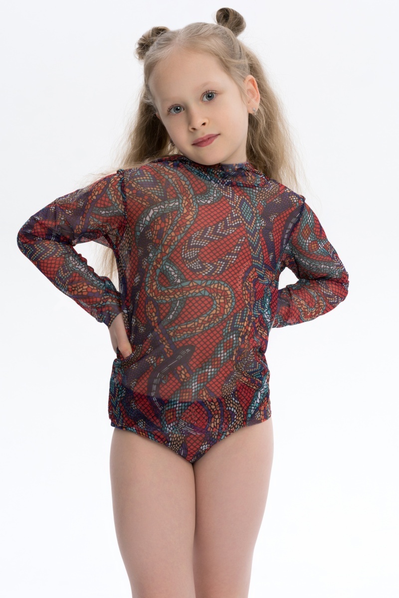 sku: 25002574 | Brand: RoDaSoleil  | Size: 104 110 116 122 128 134 140 146 152 158  | Colors: Цветной  | Бренды RoDaSoleil | Детские купальники | Title: Футболка ЗМЕИ МОЗАИКА с капюшоном