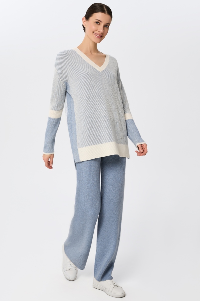 sku: W25-00CH0916 | Brand: Marc Andre  | Size: 36 38 40 42 44 46  | Colors: Голубой  | Бренды Marc&Andre | Кашемир Джемперы | Title: Джемпер с V – образным вырезом RIBBED RHYTHM