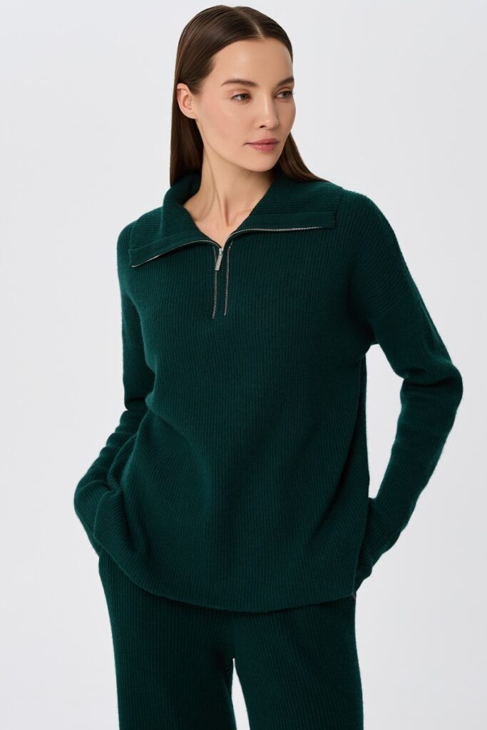 sku: W25-00CH0323 | Brand: Marc Andre  | Size: 36 38 40 42 44 46  | Colors: Изумруд  | Бренды Marc&Andre | Кашемир Джемперы | Title: Свитер с воротником на молнии QUITE MOTION