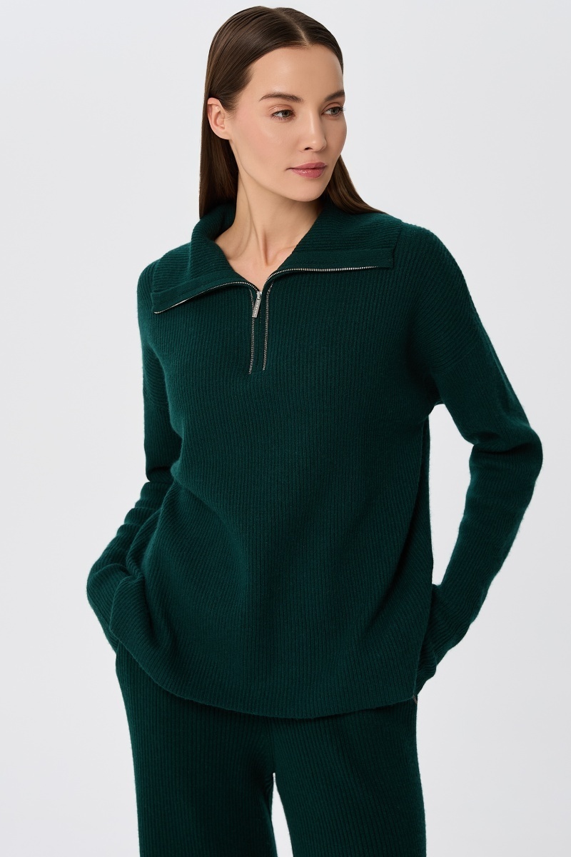 sku: W25-00CH0323 | Brand: Marc Andre  | Size: 36 38 40 42 44 46  | Colors: Изумруд  | Бренды Marc&Andre | Кашемир Джемперы | Title: Свитер с воротником на молнии QUITE MOTION