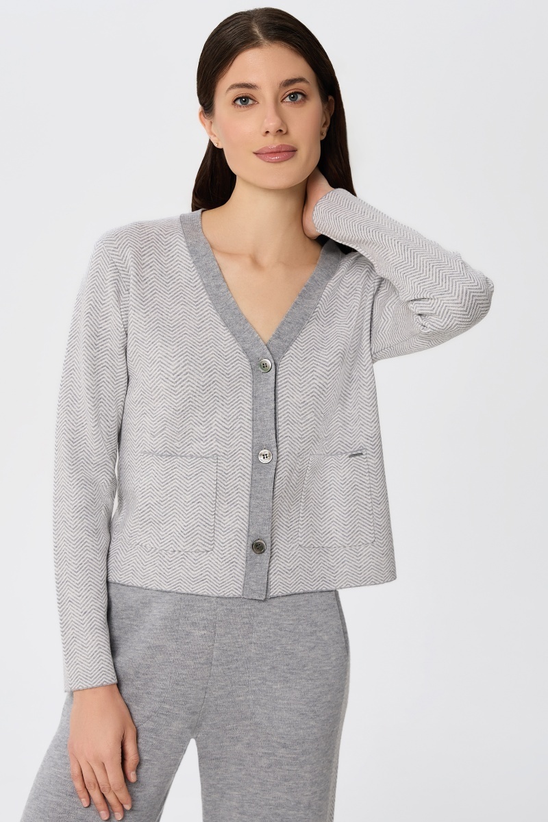 sku: W25-00CH0209 | Brand: Marc Andre  | Size: 36 38 40 42 44 46  | Colors: Серый  | Бренды Marc&Andre | Кашемир Кардиганы | Title: Кардиган ETERNAL WAVES