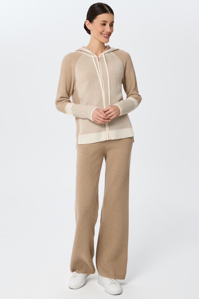 sku: W25-00CH0814 | Brand: Marc Andre  | Size: 36 38 40 42 44 46  | Colors: Бежевый  | Бренды Marc&Andre | Кашемир Джемперы | Title: Джемпер на молнии с капюшоном RIBBED RHYTHM