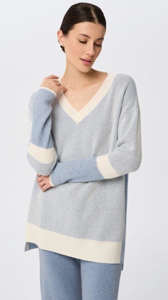 sku: W25-00CH0916 | Brand: Marc Andre  | Size: 36 38 40 42 44 46  | Colors: Голубой  | Бренды Marc&Andre | Кашемир Джемперы | Title: Джемпер с V – образным вырезом RIBBED RHYTHM