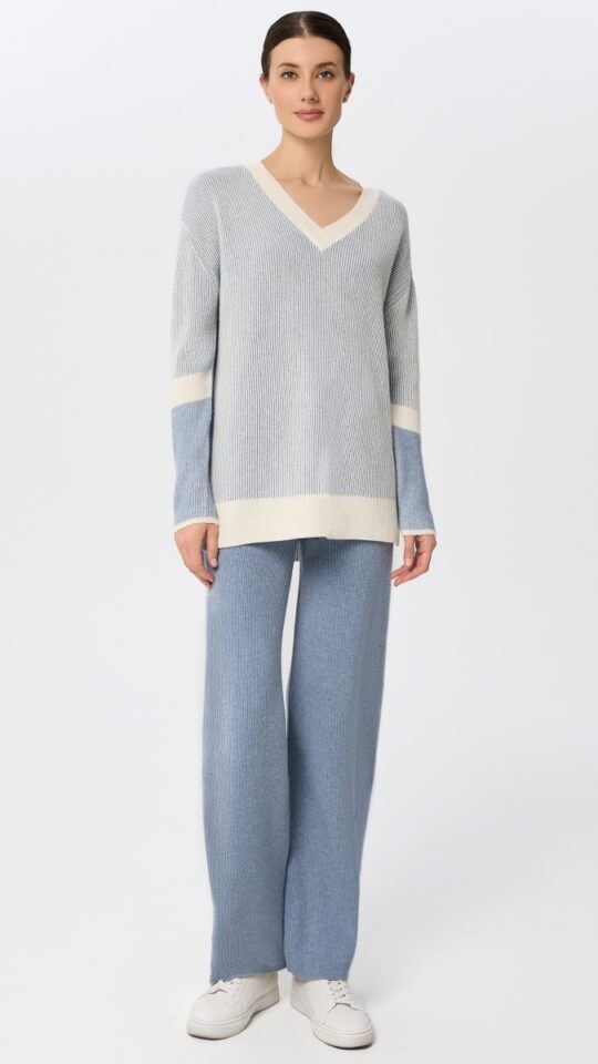 sku: W25-00CH0916 | Brand: Marc Andre  | Size: 36 38 40 42 44 46  | Colors: Голубой  | Бренды Marc&Andre | Кашемир Джемперы | Title: Джемпер с V – образным вырезом RIBBED RHYTHM