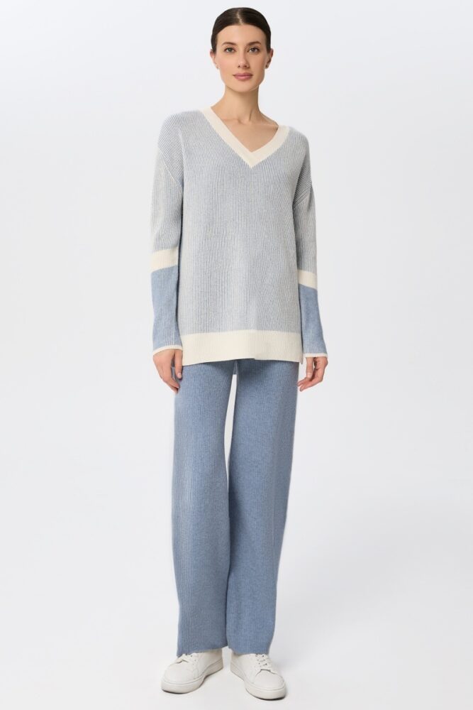 sku: W25-00CH0916 | Brand: Marc Andre  | Size: 36 38 40 42 44 46  | Colors: Голубой  | Бренды Marc&Andre | Кашемир Джемперы | Title: Джемпер с V – образным вырезом RIBBED RHYTHM