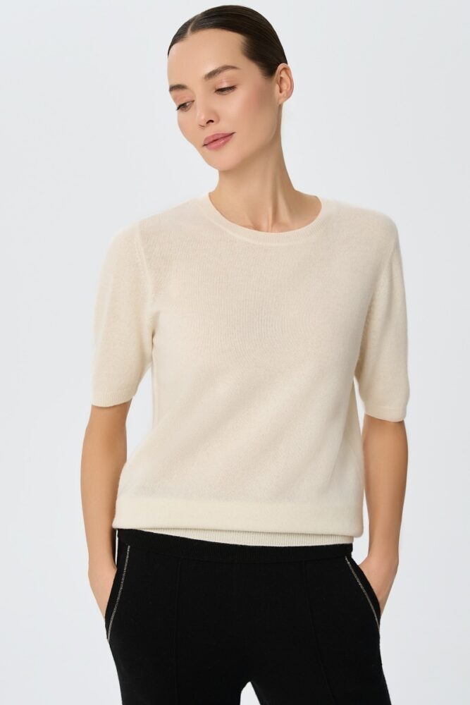 sku: W25-00CH1308 | Brand: Marc Andre  | Size: 36 38 40 42 44 46  | Colors: Белый  | Бренды Marc&Andre | Кашемир Джемперы | Title: Джемпер с коротким рукавом DAILY DELIGHT