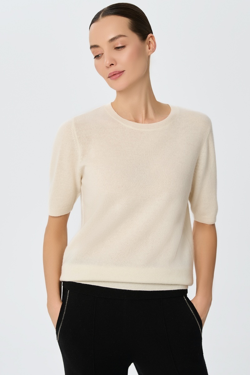 sku: W25-00CH1308 | Brand: Marc Andre  | Size: 36 38 40 42 44 46  | Colors: Белый  | Бренды Marc&Andre | Кашемир Джемперы | Title: Джемпер с коротким рукавом DAILY DELIGHT