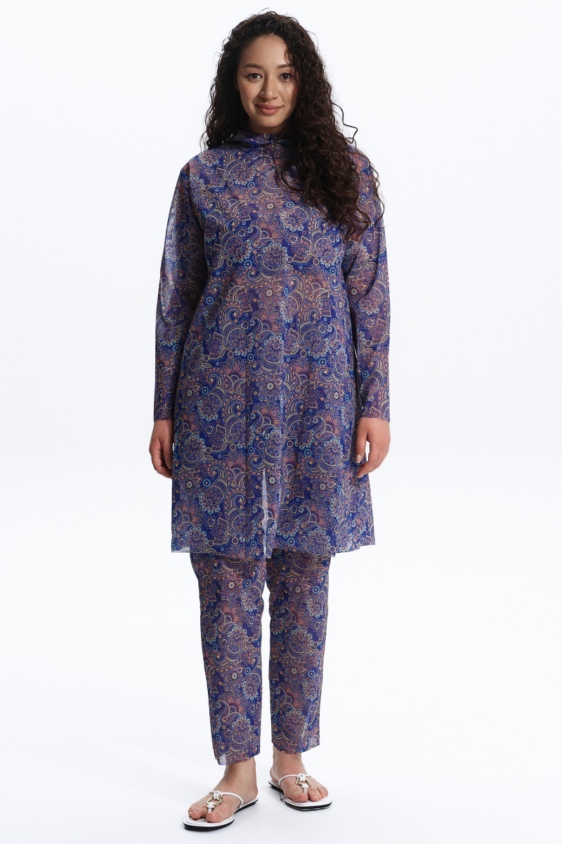 sku: 25003189 | Brand: RoDaSoleil | Size: XSmall Small Medium Large XLarge | Colors: Цветной | Бренды RoDaSoleil | Пляжная одежда | Title: Буркини ПЕЙСЛИ СИНИЙ с капюшоном