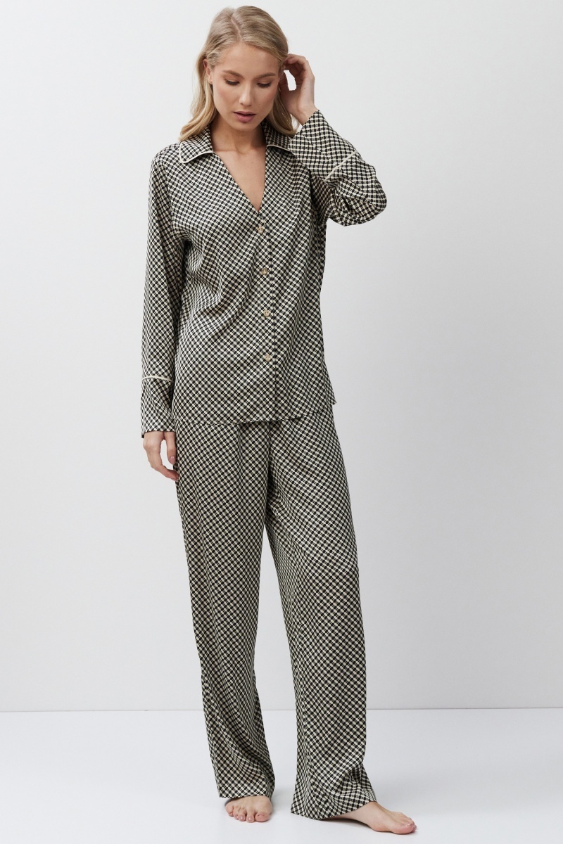 sku: ROMIE | Brand: Aruelle | Size: XSmall Small Medium Large XLarge XXLarge | Colors: Черный/Бежевый | Бренды Aruelle | Домашняя одежда Пижамы | Title: Пижама с брюками ROMIE