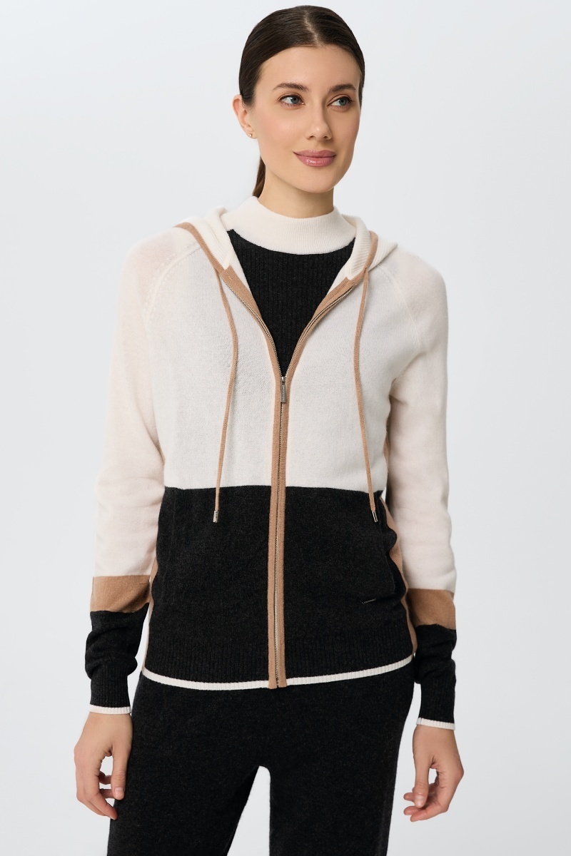 sku: W25-00CH0514 | Brand: Marc Andre  | Size: 36 38 40 42 44 46  | Colors: Цветной  | Бренды Marc&Andre | Кашемир Джемперы | Title: Джемпер на молнии с капюшоном URBAN BLOCK