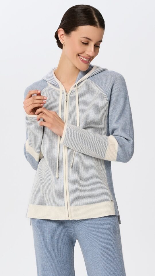 sku: W25-00CH0914 | Brand: Marc Andre  | Size: 36 38 40 42 44 46  | Colors: Голубой  | Бренды Marc&Andre | Кашемир Джемперы | Title: Джемпер на молнии с капюшоном RIBBED RHYTHM