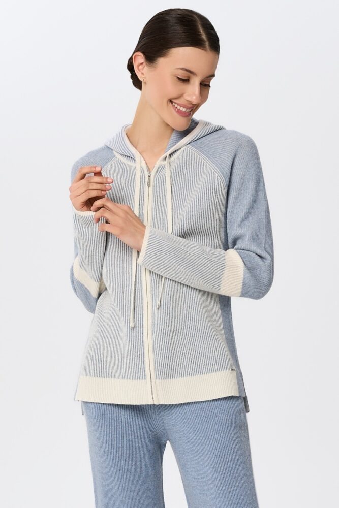 sku: W25-00CH0914 | Brand: Marc Andre  | Size: 36 38 40 42 44 46  | Colors: Голубой  | Бренды Marc&Andre | Кашемир Джемперы | Title: Джемпер на молнии с капюшоном RIBBED RHYTHM