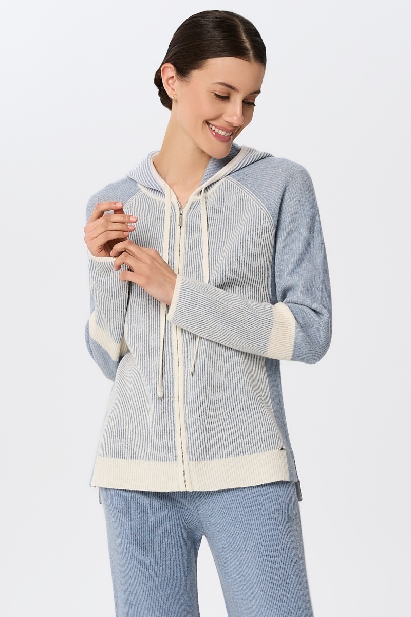 sku: W25-00CH0914 | Brand: Marc Andre  | Size: 36 38 40 42 44 46  | Colors: Голубой  | Бренды Marc&Andre | Кашемир Джемперы | Title: Джемпер на молнии с капюшоном RIBBED RHYTHM