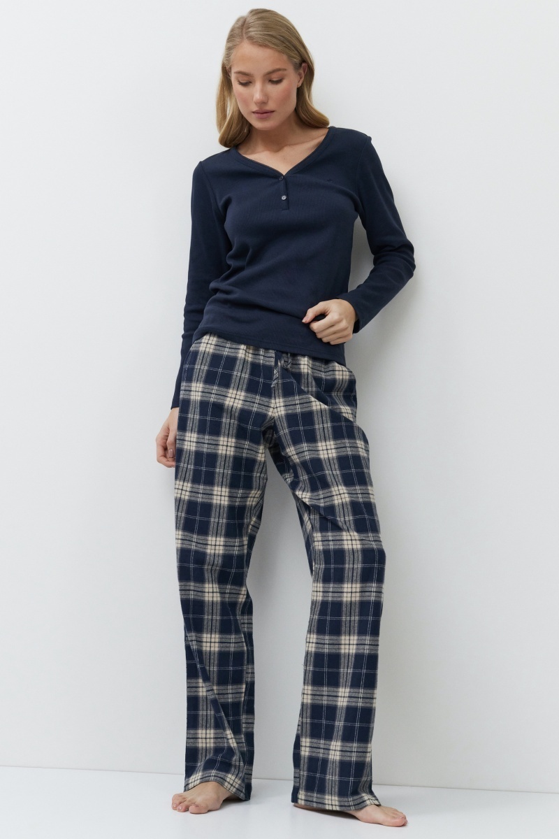 sku: LUCIE | Brand: Aruelle  | Size: XSmall Small Medium Large XLarge XXLarge  | Colors: Синий/Бежевый  | Бренды Aruelle | Домашняя одежда Пижамы | Title: Пижама с брюками LUCIE