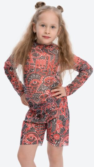 sku: 25002535 | Brand: RoDaSoleil  | Size: 104 110 116 122 128 134 140 146 152 158  | Colors: Цветной  | Бренды RoDaSoleil | Детские купальники | Title: Футболка DOODLING с капюшоном