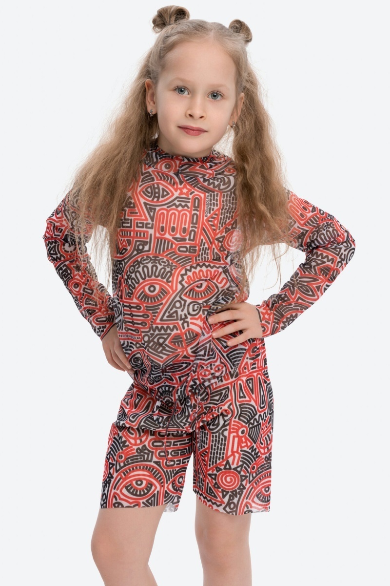 sku: 25002535 | Brand: RoDaSoleil | Size: 104 110 116 122 128 134 140 146 152 158 | Colors: Цветной | Бренды RoDaSoleil | Детские купальники | Title: Футболка DOODLING с капюшоном