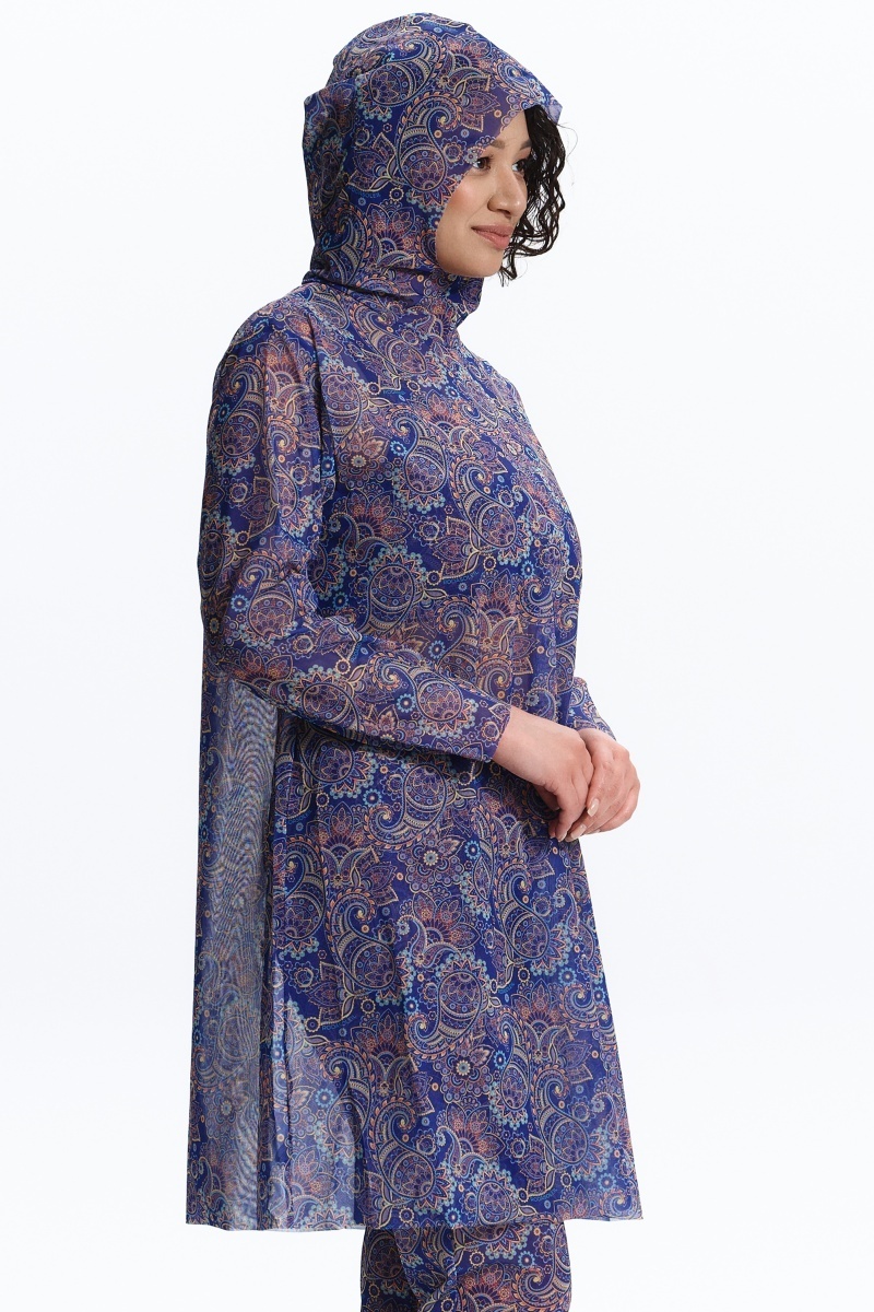 sku: 25003189 | Brand: RoDaSoleil | Size: XSmall Small Medium Large XLarge | Colors: Цветной | Бренды RoDaSoleil | Пляжная одежда | Title: Буркини ПЕЙСЛИ СИНИЙ с капюшоном