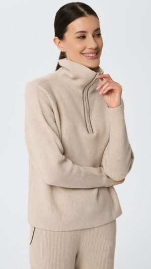 sku: W25-00CH0423 | Brand: Marc Andre  | Size: 36 38 40 42 44 46  | Colors: Бежевый  | Бренды Marc&Andre | Кашемир Джемперы | Title: Свитер с воротником на молнии QUITE MOTION