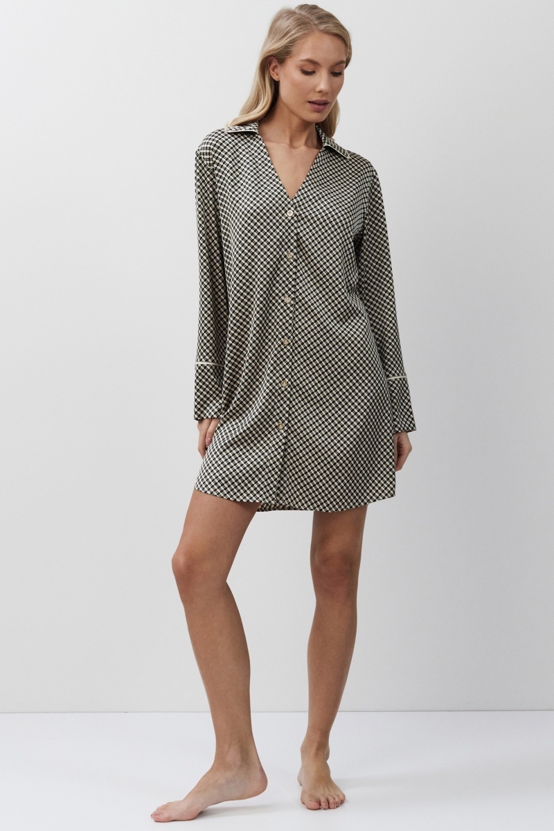 sku: ROMIE | Brand: Aruelle | Size: XSmall Small Medium Large XLarge XXLarge | Colors: Черный/Бежевый | Бренды Aruelle | Домашняя одежда Сорочки | Title: Сорочка ROMIE