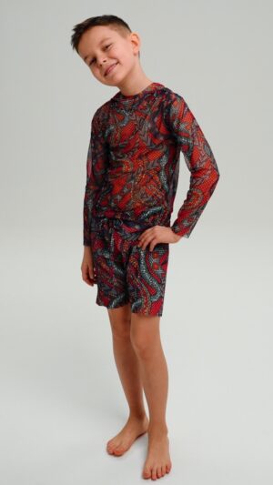 sku: 25002574 | Brand: RoDaSoleil  | Size: 104 110 116 122 128 134 140 146 152 158  | Colors: Цветной  | Бренды RoDaSoleil | Детские купальники | Title: Футболка ЗМЕИ МОЗАИКА с капюшоном