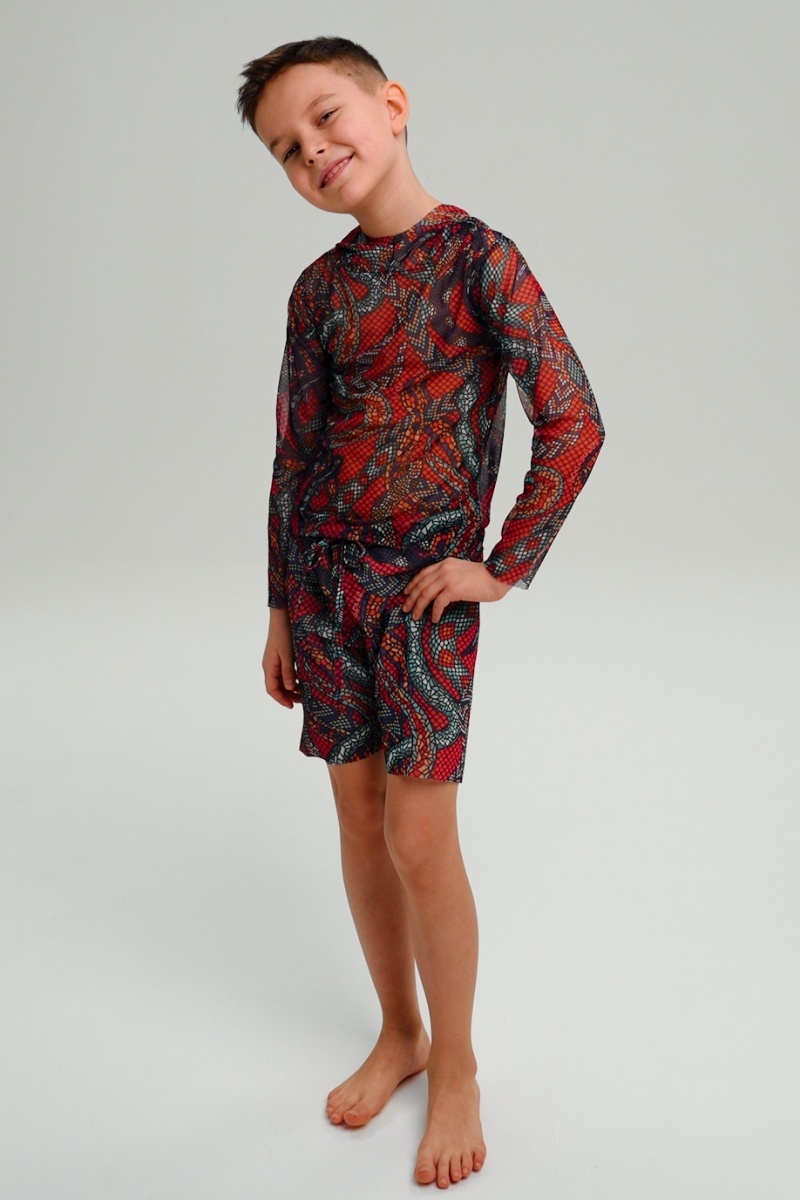 sku: 25002574 | Brand: RoDaSoleil  | Size: 104 110 116 122 128 134 140 146 152 158  | Colors: Цветной  | Бренды RoDaSoleil | Детские купальники | Title: Футболка ЗМЕИ МОЗАИКА с капюшоном