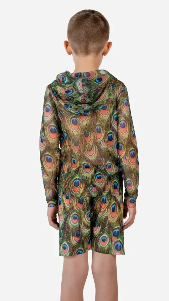 sku: 26002534 | Brand: RoDaSoleil  | Size: 104 110 116 122 128 134 140 146 152 158  | Colors: Цветной  | Бренды RoDaSoleil | Детские купальники | Title: Футболка  ПАВЛИН МАЮРА с капюшоном