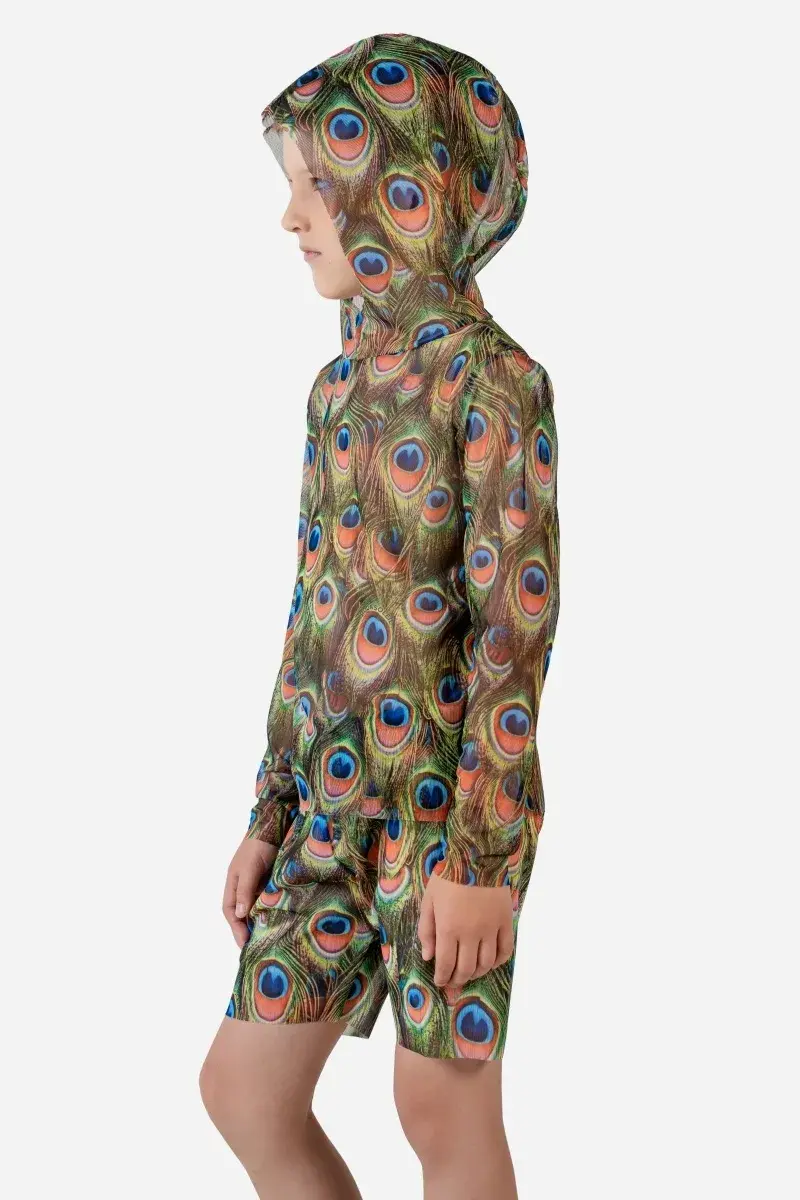 sku: 26002534 | Brand: RoDaSoleil | Size: 104 110 116 122 128 134 140 146 152 158 | Colors: Цветной | Бренды RoDaSoleil | Детские купальники | Title: Футболка ПАВЛИН МАЮРА с капюшоном